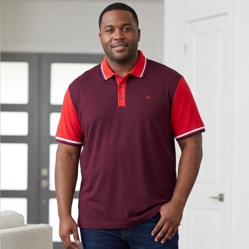 Calvin Klein Burgundy Polo with Red Trim